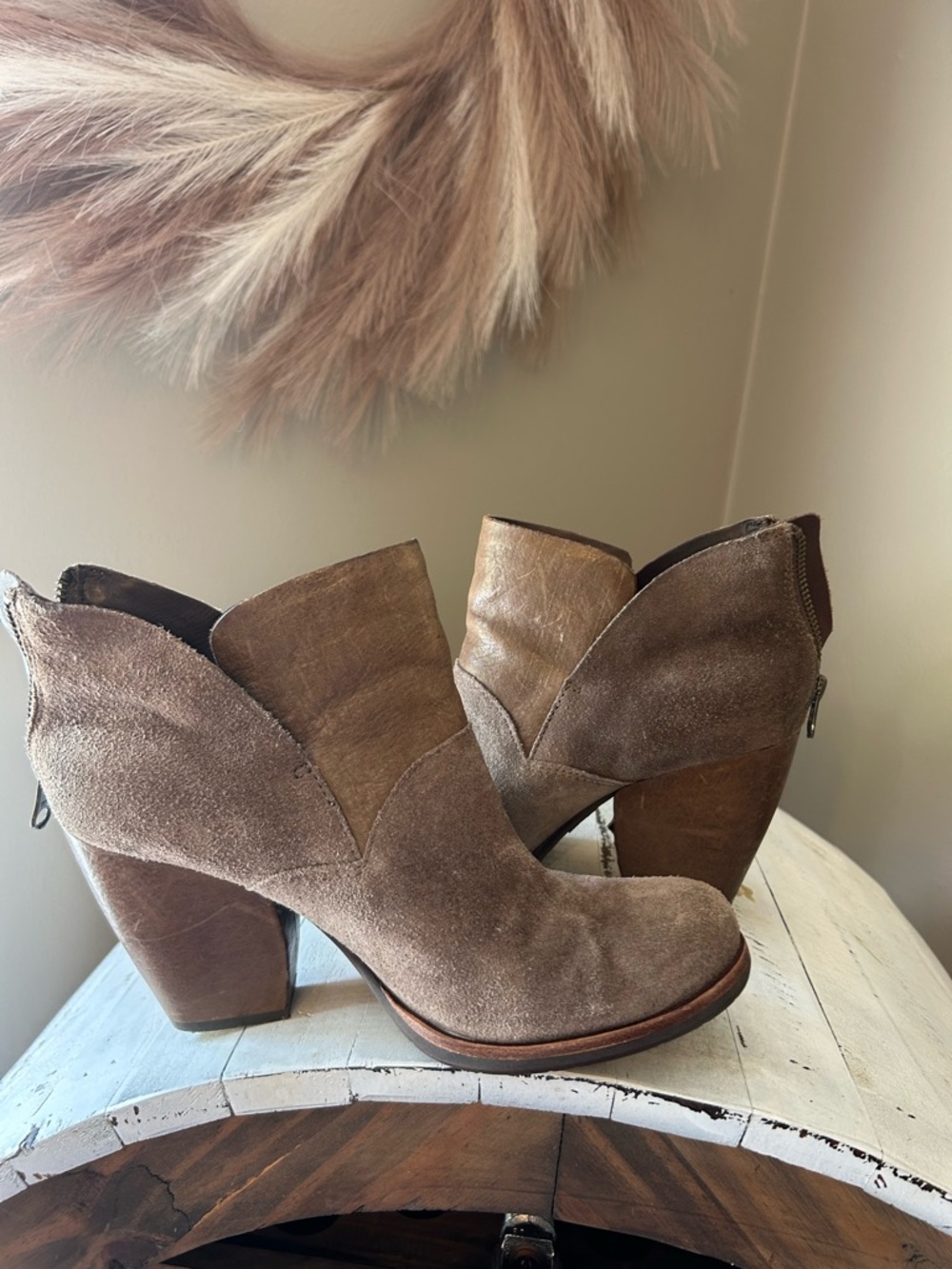 Kork-Ease Brown Taupe Suede Ankle Booties
